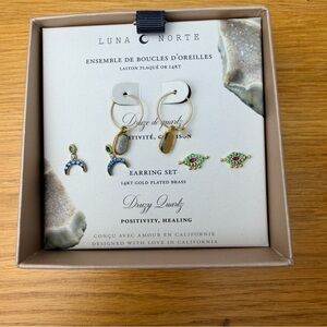 Luna Norte ensemble earring set made of 14KT gold-plated brass w drusy & stones